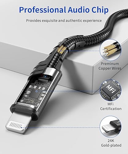 Miniatura 4 de Cable de audio Lightning a 0.138 pulgadas (3.5mm) de 6 pies, JSAUX certificado Apple MFi auriculares para iPhone, cable auxiliar Lightning