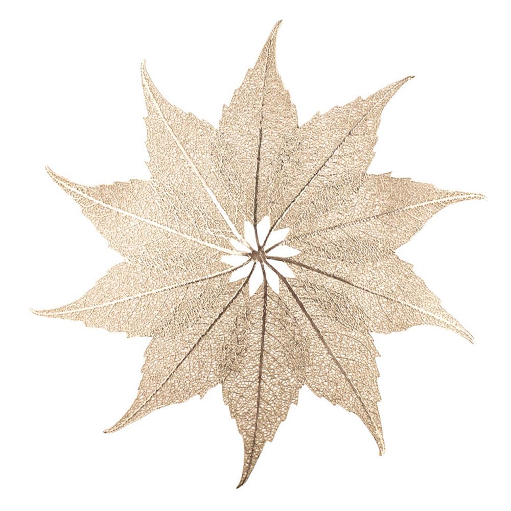 Hosoncovy 4 Pack Decorative Leaf PVC Placemats Coasters Hollow Dining Table Place Mats Heat Resistant Non-slip Dining Placemats Table Mats for Home Kitchen Wedding (Gold)