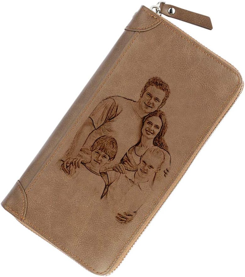 Personalized Photo Wallet for Dad Custom Engraved Any Text Picture Wallet Customized Zip Around Leather Wallet Customized Birthday Gift for Women Men Husband Son