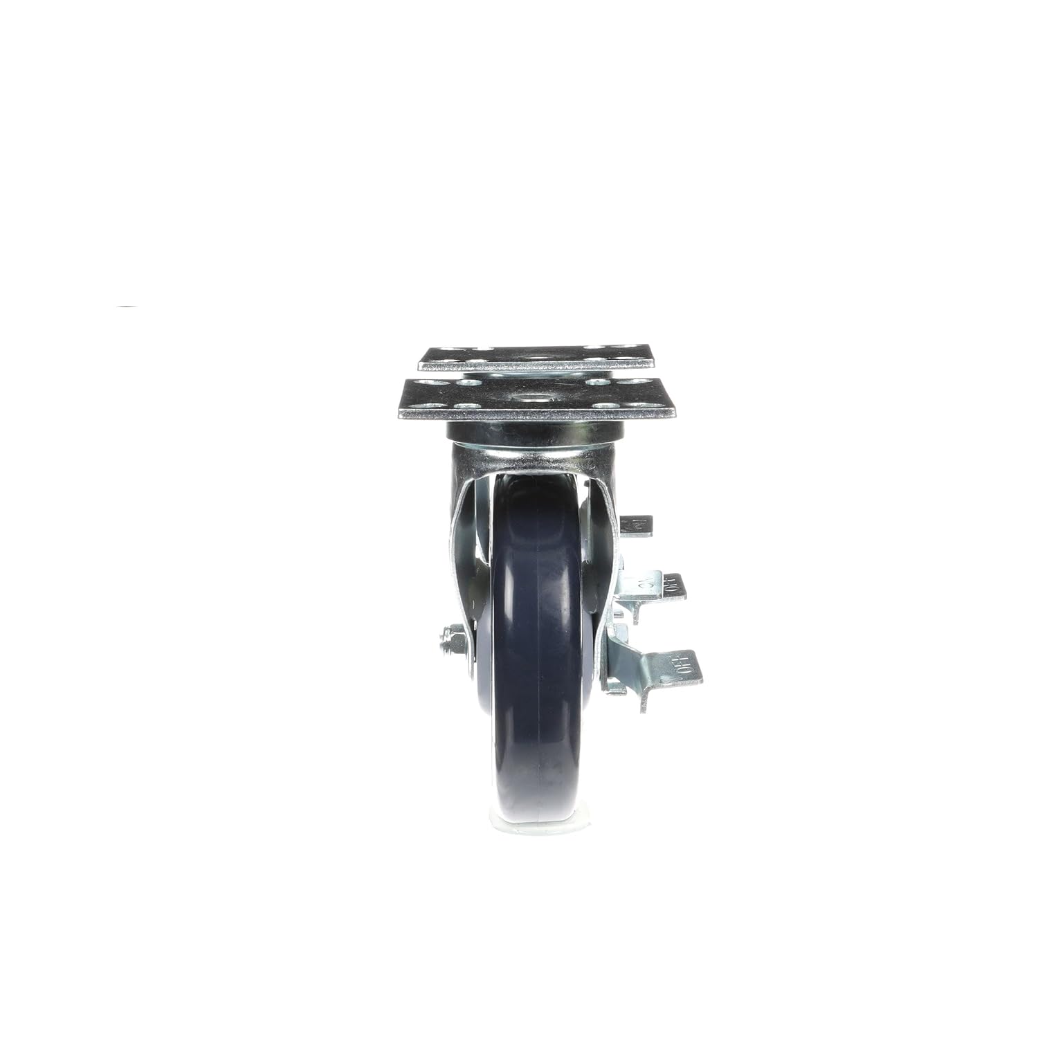Medium Duty Universal Plate Caster Kit - 3-1/2" x 3-1/2" Plate, 5" Blue Polyurethane Wheel, 4 Brake Casters