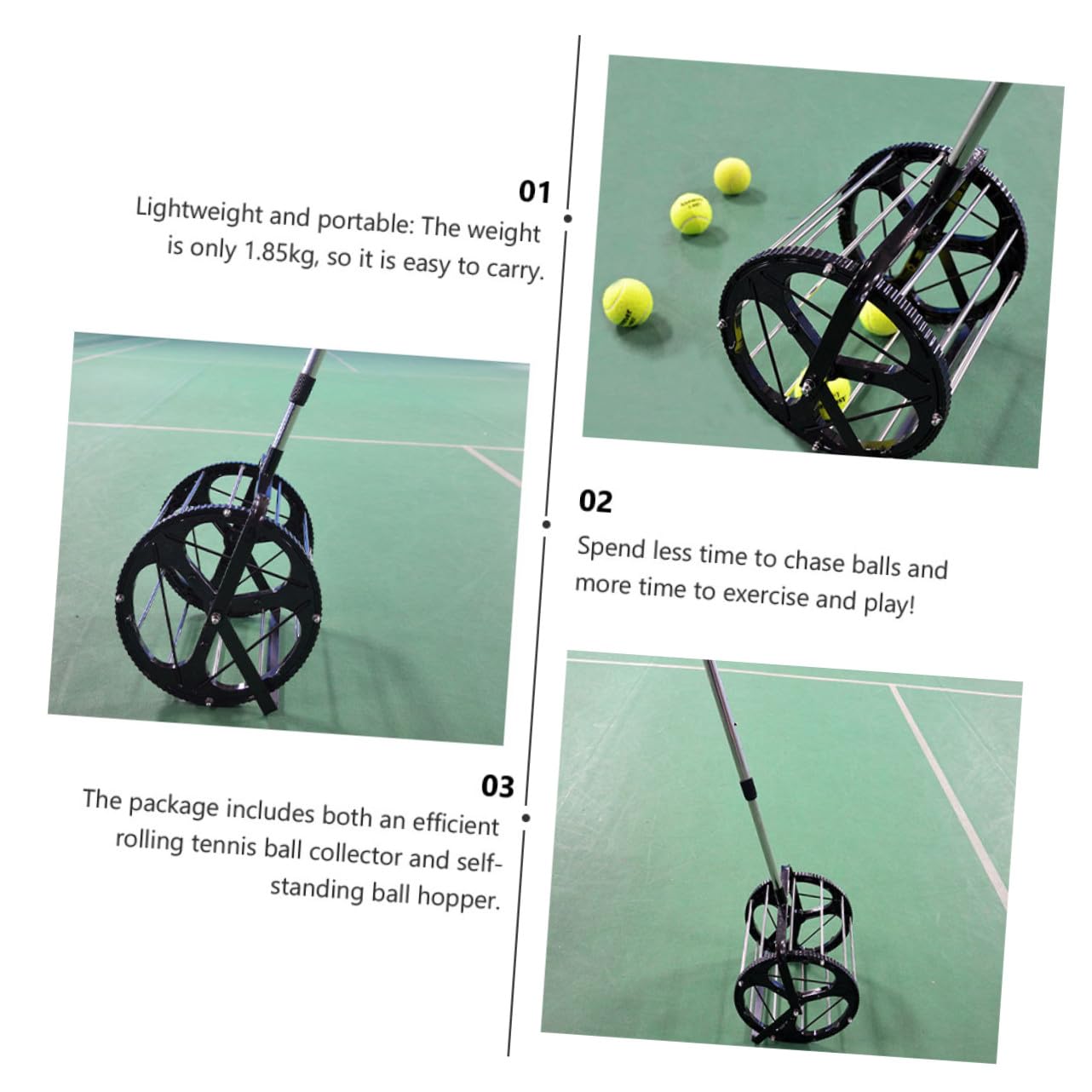 Raccoglitore di Palline da Tennis Materiale in Nylon e Metallo capacità 55 Palline Rotolamento Fluido per Allenamenti e Tornei Competitivi