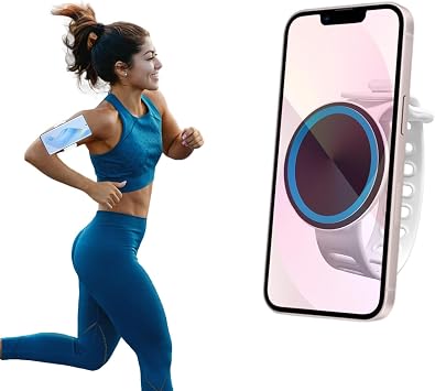 360 Rotatable Magnetic Wristband Cell Phone Holder Upgrade Anti-Drop Forearm Running Armband for Men & Women, Compatible with magsafe iPhone 16 15 14 13 12 Pro Max Plus Mini White-S