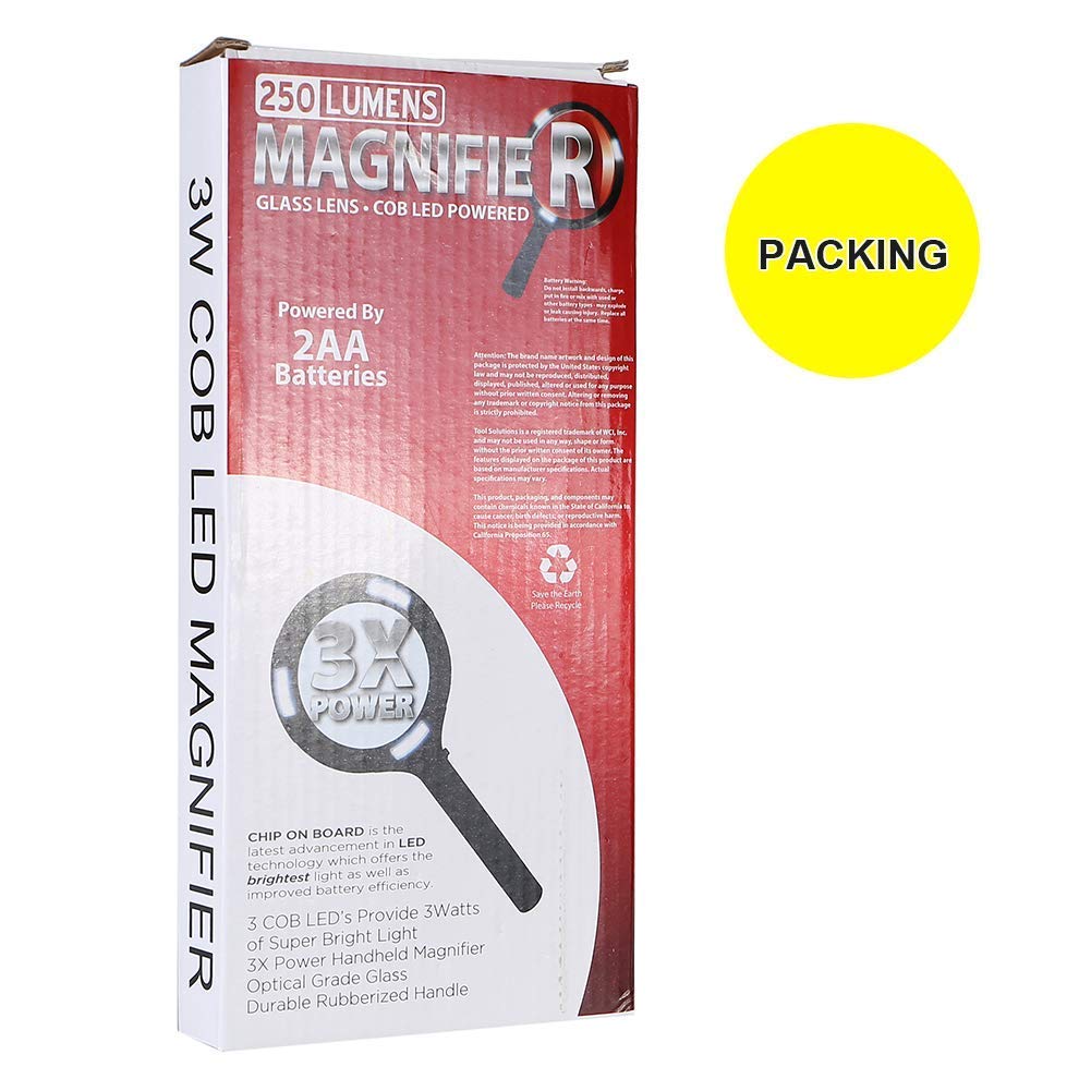 3-Fach beleuchtete Handlupe mit ultraheller COB-LED-Beleuchtung für Schmuck, Münzen, Hobbys, Lesen, Beobachten, Basteln und mehr.