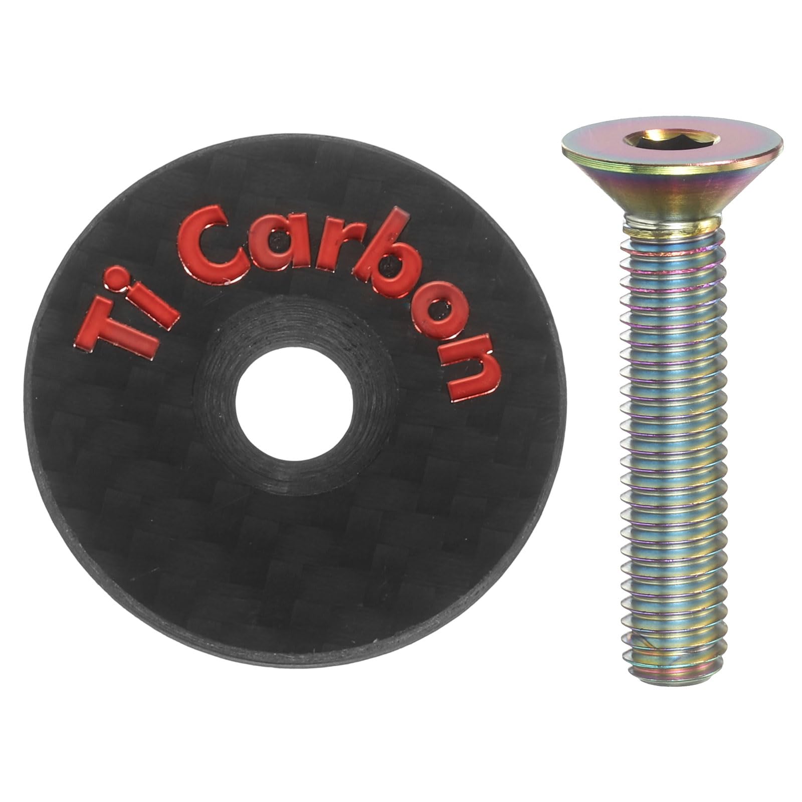 sourcing map 1 3/8" OD Bike Headset Stem Top Cap Carbon Fiber Cycling Headset Cover Stem with Colorful M6 Bolt for Mountain Road Bike MTB, Red