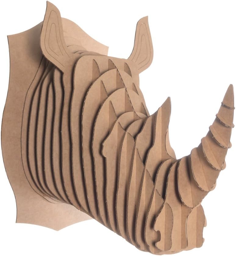 Recycled Cardboard Animal Taxidermy Rhino Trophy Head, Robbie Brown Small