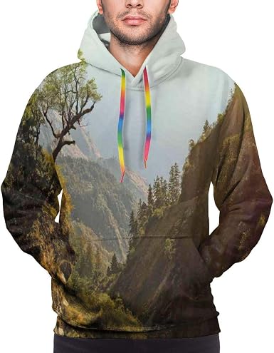 Sudaderas con Capucha para Hombres Sudadera con Capucha, Bosque Nepal  Himalaya Montañas Luz del Sol Paisaje majestuoso Foto de la Naturaleza,  Impresión 3D Camisetas de Manga Larga con Capucha Inform: Amazon.es: Ropa