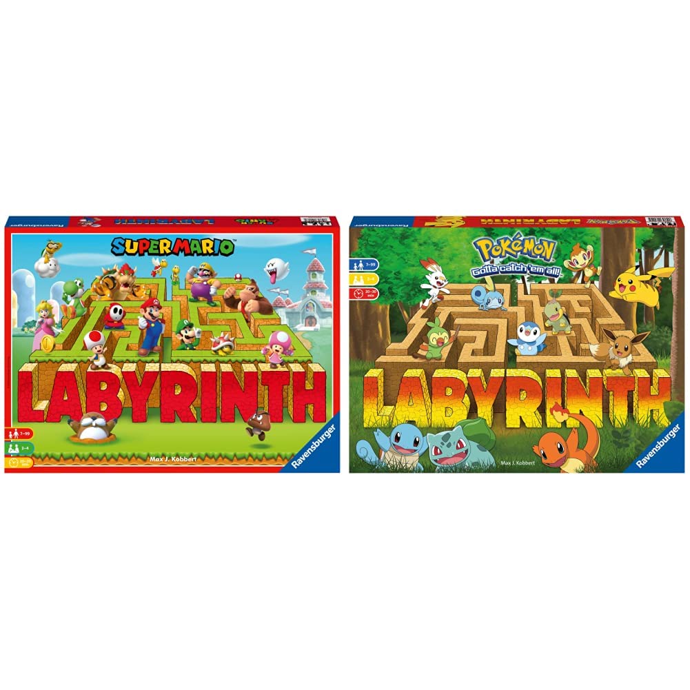 Ravensburger – Labyrinth Super Mario, Gioco Da Tavolo, Da 2 A 4 Giocatori, 7+ Anni & Pokemon Labyrinth, Gioco Da Tavolo, Da 2 a 4 Giocatori, 7+ Anni