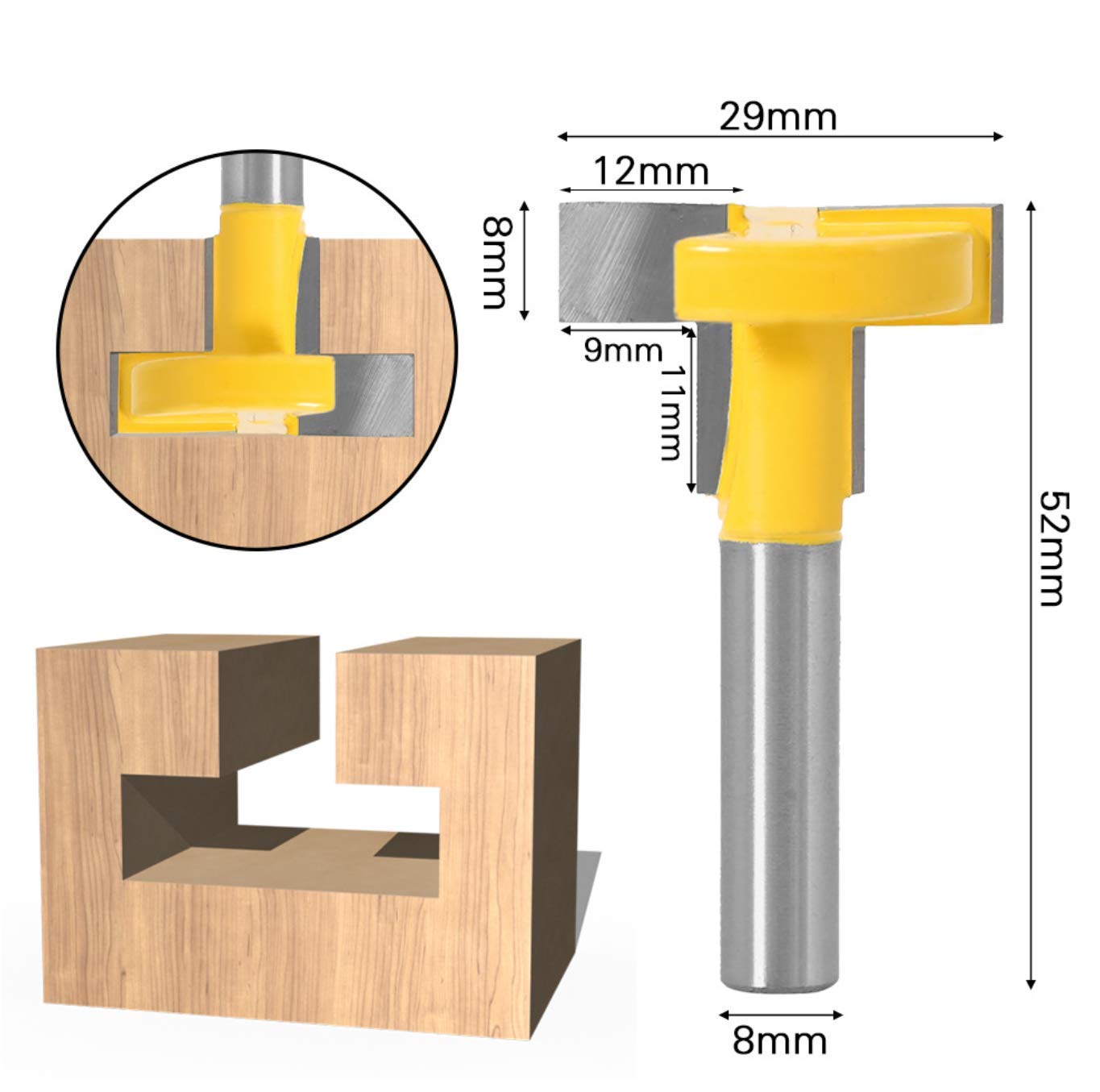 APLUS 3Pz Fresa T da 8 mm Fresa a Forma di Scanalatura T Fresa con Lama 8 mm