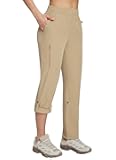 Women's Hiking Water Resistant Pants UPF Roll Up Convertible Capri Pant Quick Dry Zipper Pockets Travel Fishing