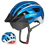 VICTGOAL Bike Helmet for Men Women with Led Light Detachable Magnetic Goggles Removable Sun Visor Mountain & Road Bicycle Helmets Adjustable Size Adult Cycling Helmets (XL: 59-63 cm, Metal Blue)