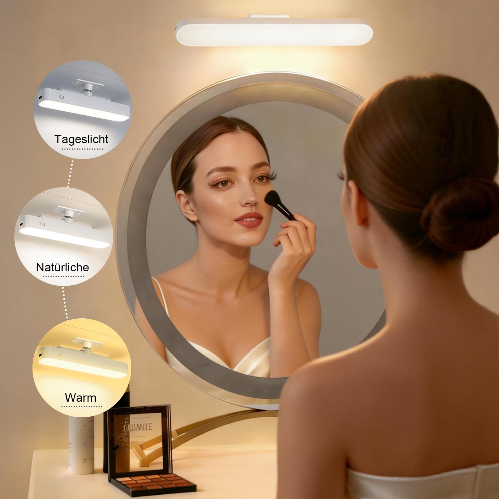 LED Schminktisch Beleuchtung 2 Packungen, Dimmbar Vanity Mirror Licht für Schminktisch Lampe, 4000mAH Wiederaufladbar Spiegel Beleuchtung Ohne Kabel