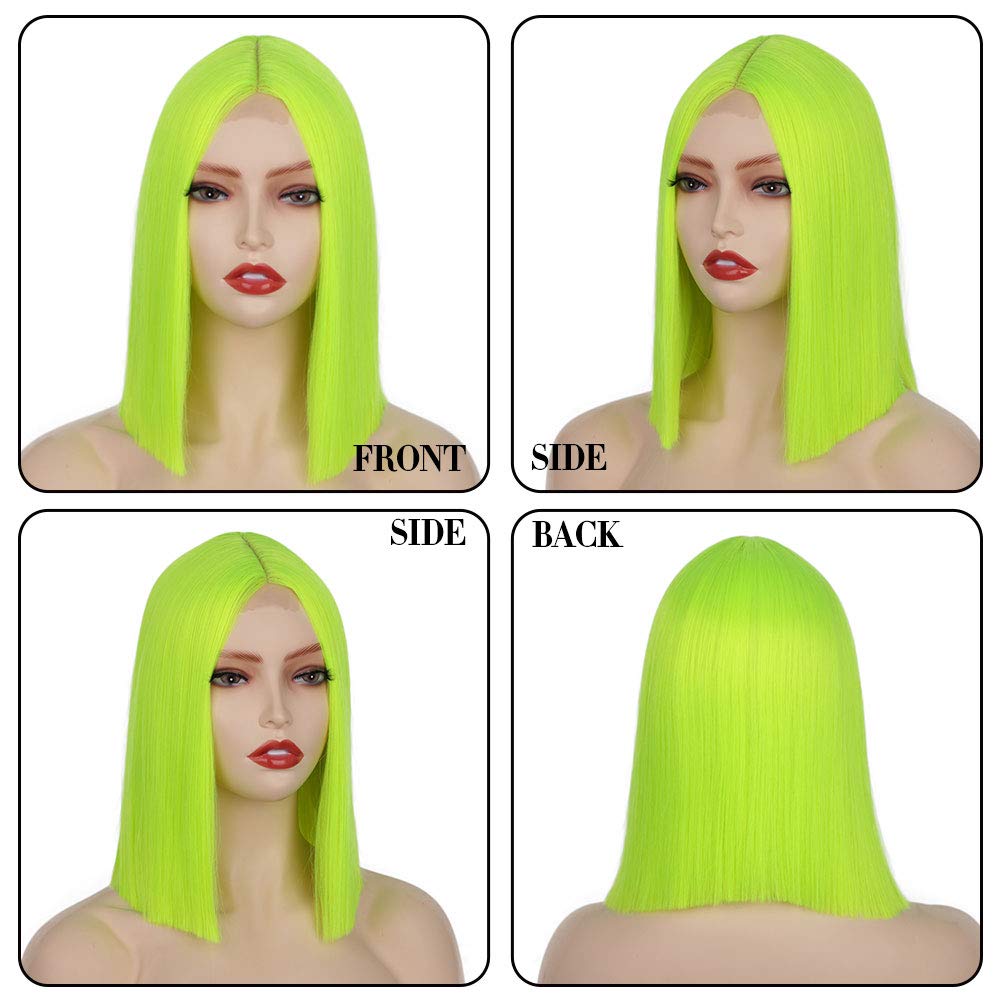 NEW ! Women Long 14 Inch Wig Straight Green Olive Green Synthetic Hair Lace Wigs Long Straight Green  main image 4