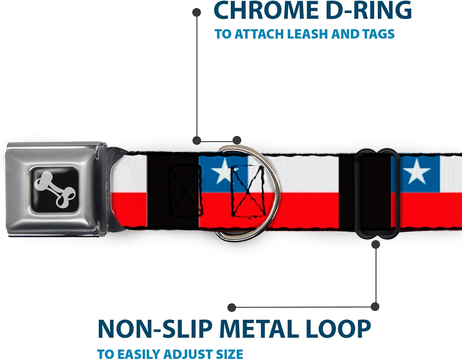 Buckle-Down Chile Flags Dog Collar Bone, Large/15-26"