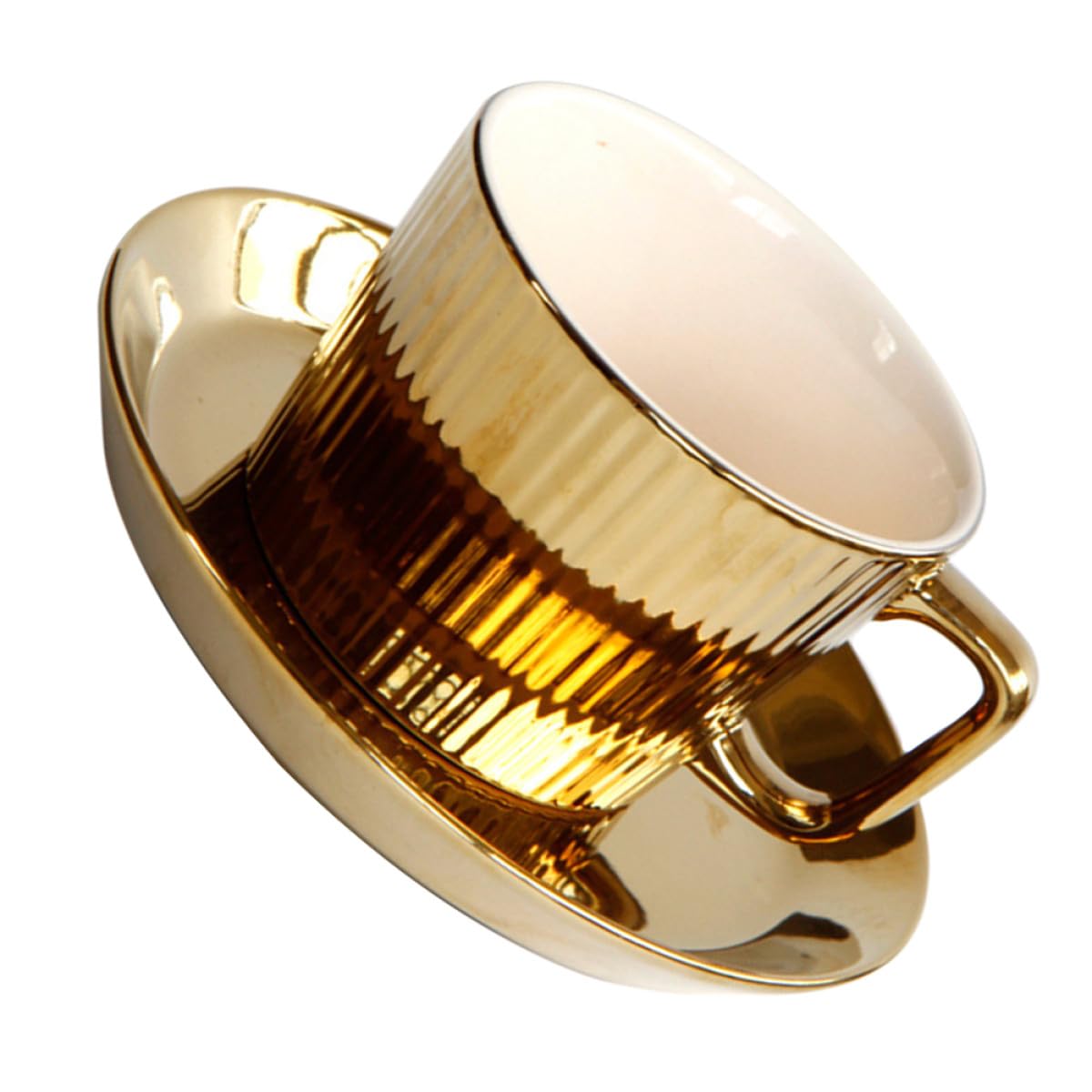Angoily Tasse à Café en Céramique Dorée avec Soucoupe 250ml, Pratique et Élégante Maison ou Salle de Réunion, Mug à Café Individuel