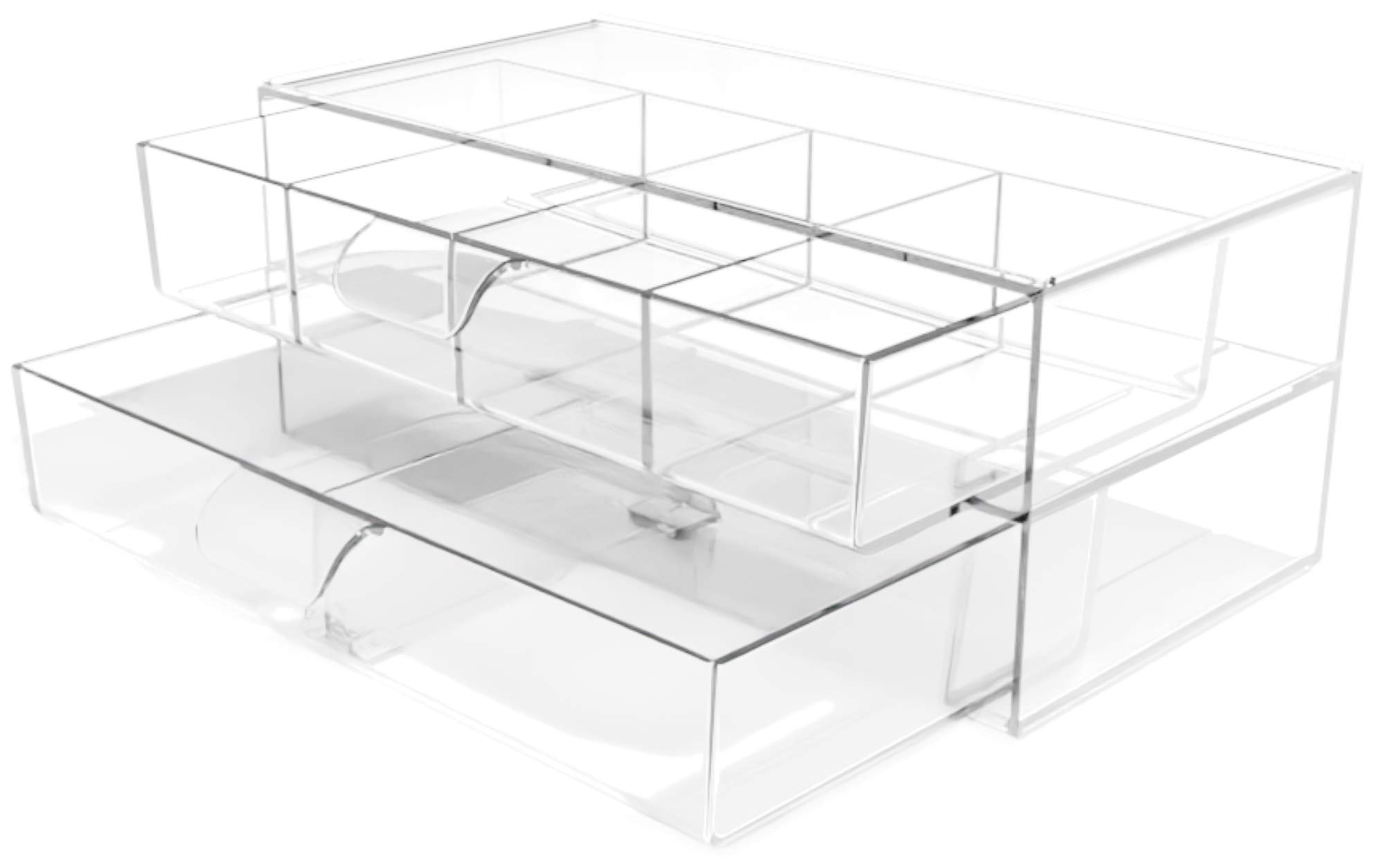 ImpiriLux Two Drawer Stackable Organizer & Storage | Office Supplies, Cosmetics, Coffee Pods/Tea Bags and More | Top Drawer with 4 fixes sections & Bottom Drawer with Movable Divider