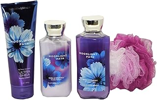 Bath & Body Works Signature Collection Moonlight Path Gift Set - Bundle - 4 items: Ultra Shea Cream, Body Lotion, Shower Gel, and Shower Sponge