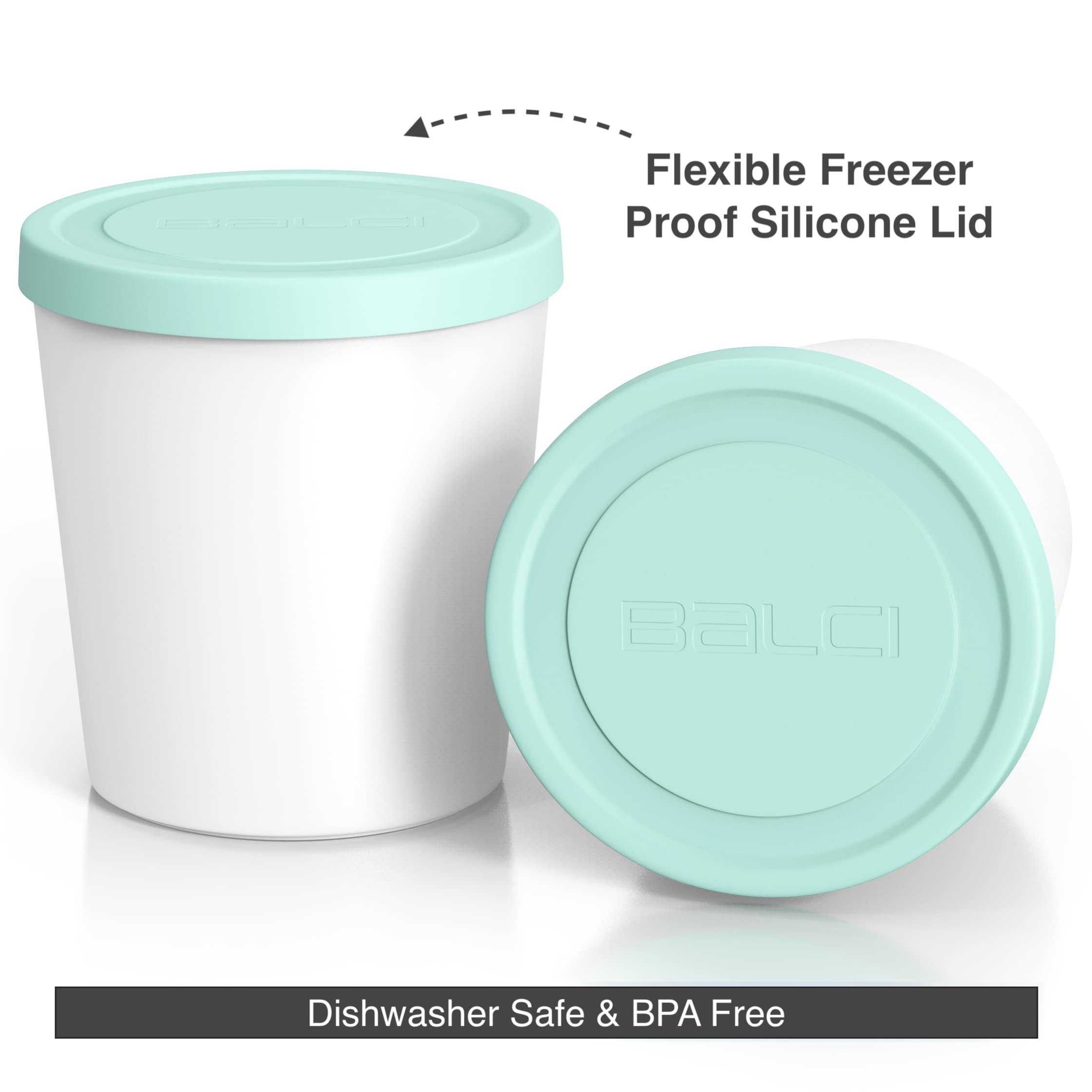 BALCI Eisbehälter, 2 Stück, 0,5 l, Minzgrün | Wiederverwendbare Gefrierbehälter mit Silikondeckel für Eis, Sorbet & Gelato. BPA-frei & auslaufsicher