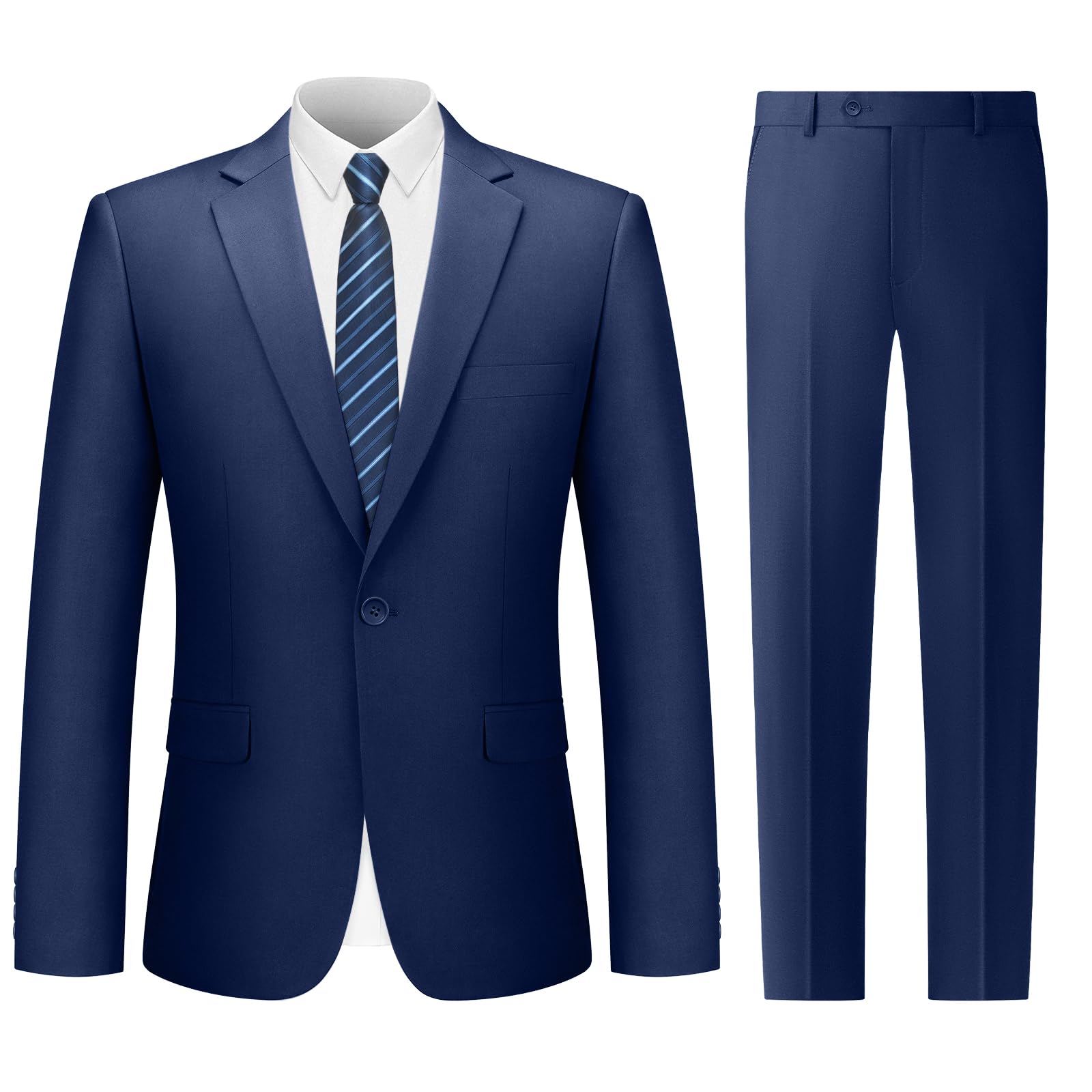 Photo 1 of Cooper & Nelson Men's Suit 2 Piece Set, One Button Slim Fit Tuxedo with Jacket Pants Tie for Wedding, Business, Prom Navy Blue - XS