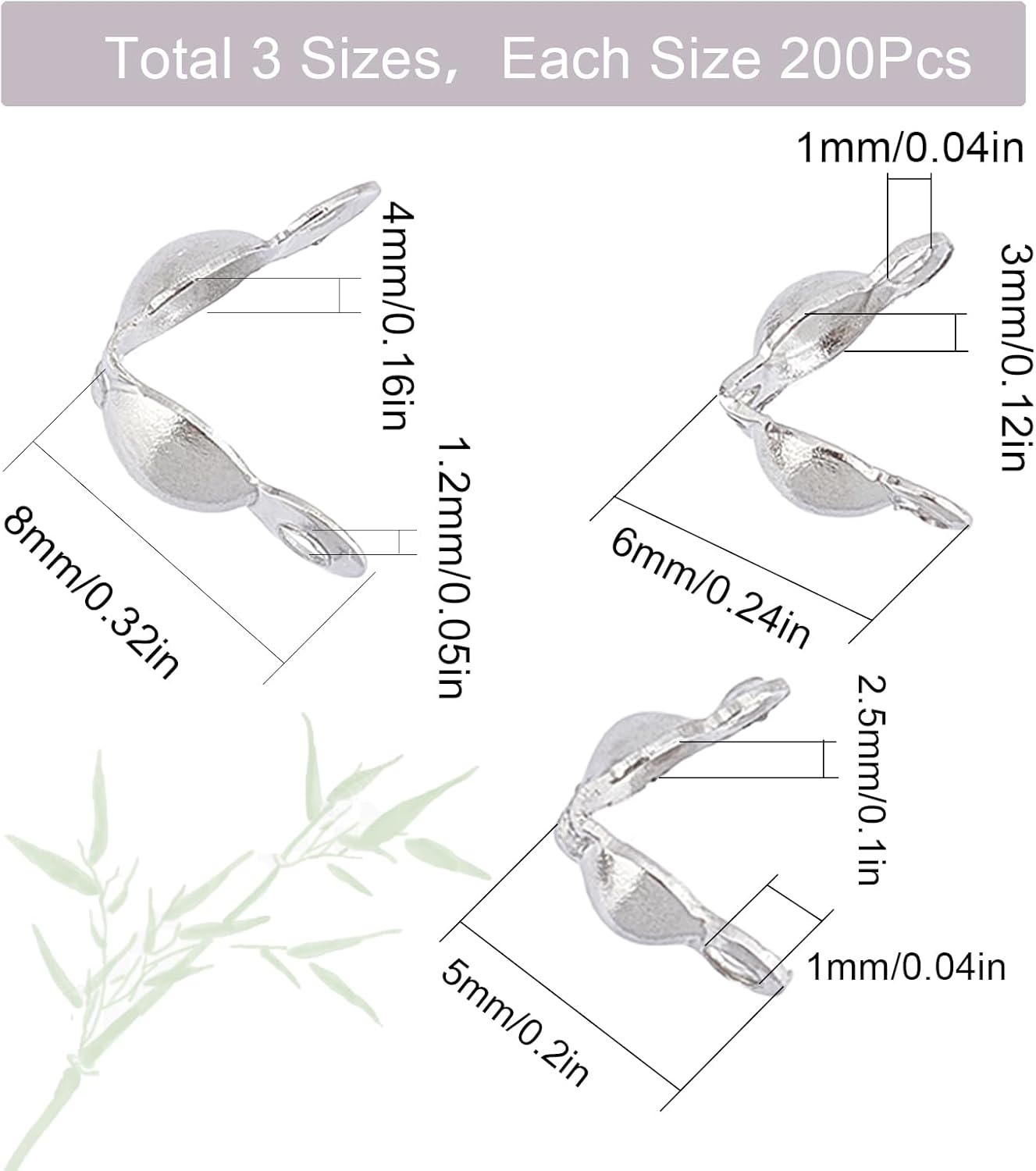 SUNNYCLUE 1 Box 600Pcs Stainless Steel Bead Tips Knot Covers 3 Sizes Metal Open Bead Tips Clamshell Fold-Over Crimp Beads Calotte Ends Jewelry Wire Crimp End Caps for Knots & Crimp Findings Crafts - Image 2