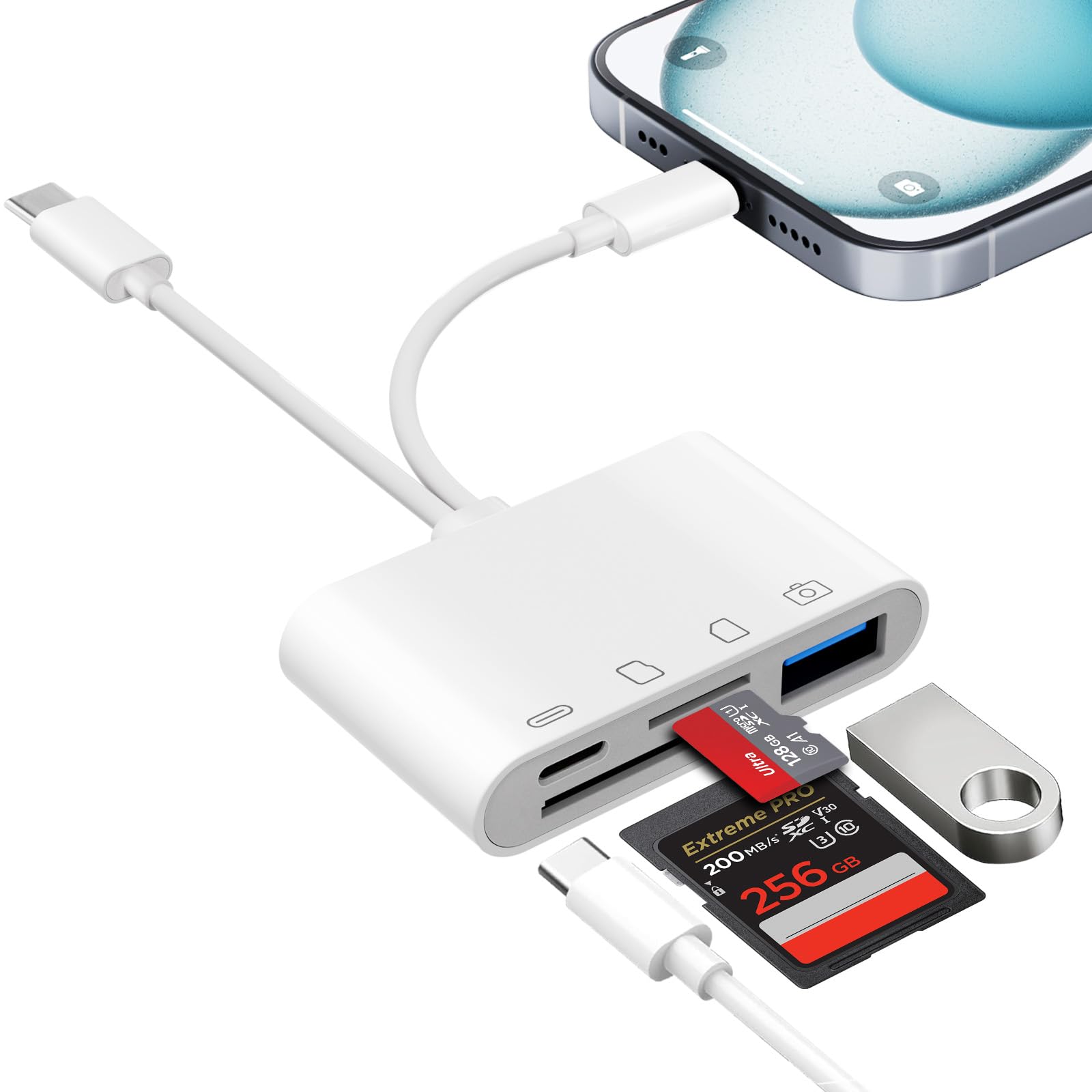 SD Kartenleser für iPhone iPad,SD Card Reader für iPhone/iPad/Kamera,SD Kartenleser USB C gleichzeitiges Laden,Kartenlesegerät mit Micro SD/SD/USB OTG Adapter,SD Kartenleser iPhone,Speicherkartenleser