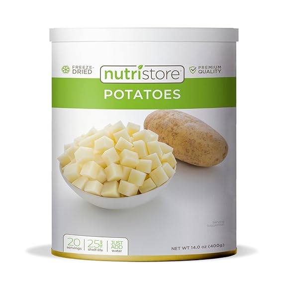 Nutristore Freeze-Dried Vegetables | Emergency Food Storage | 25-Year Shelf Life | Prepping Pantry Staple | Broccoli, Corn, Peas & More | Bulk Long-Term Survival Supply (1-Pack, Potatoes)
