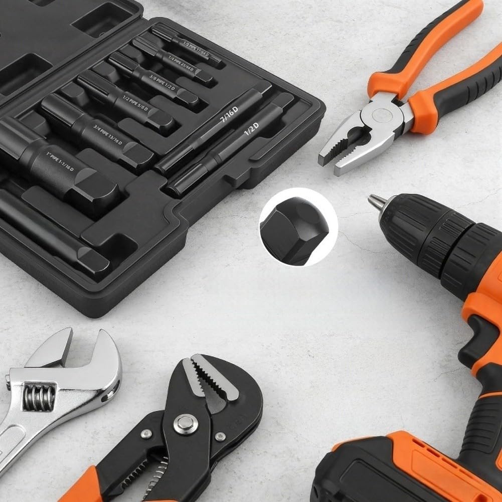 Juego de 9 piezas de extractor de pernos rotos, kit extractor de tubos de acero de aleación de cromo para reparación de fontanería, herramienta de rosca cuadrada para tuberías y accesorios