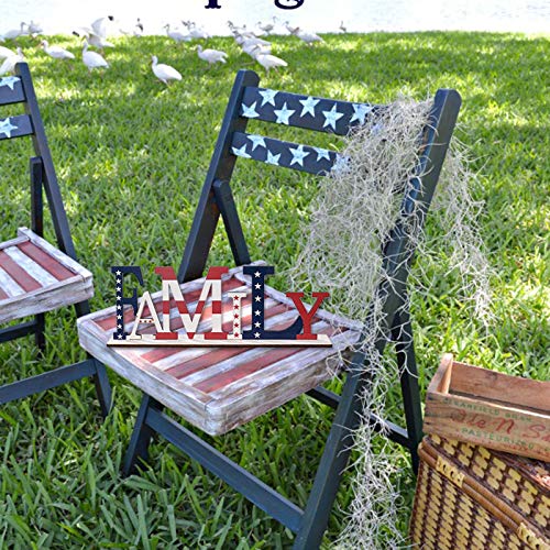 image for Taswuw 'Family' Independence Day Home Table Decoration, Patriotic Wood