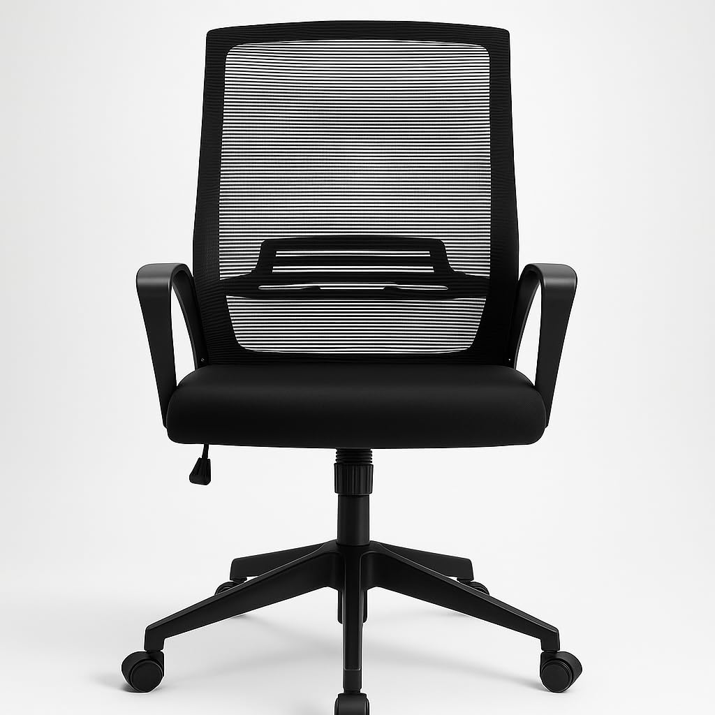 Silla de Oficina Ergonómica con Ruedas y Respaldo Transpirable | Altura Regulable y Soporte Lumbar | Ideal para Escritorio, Estudio o Habitación Juvenil | Diseño Moderno y Confortable | Color Negro