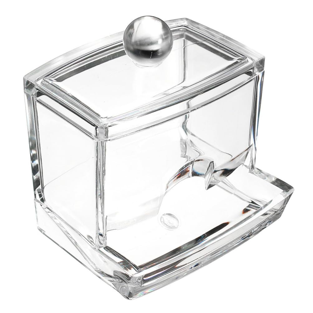 Hbbgdiy Clear Cotton Swab Holder with Lid Acrylic Cotton Pad Dispenser Cosmetic Storage Box Organizer for Bathroom, Vanity, Makeup and Beauty Accessories