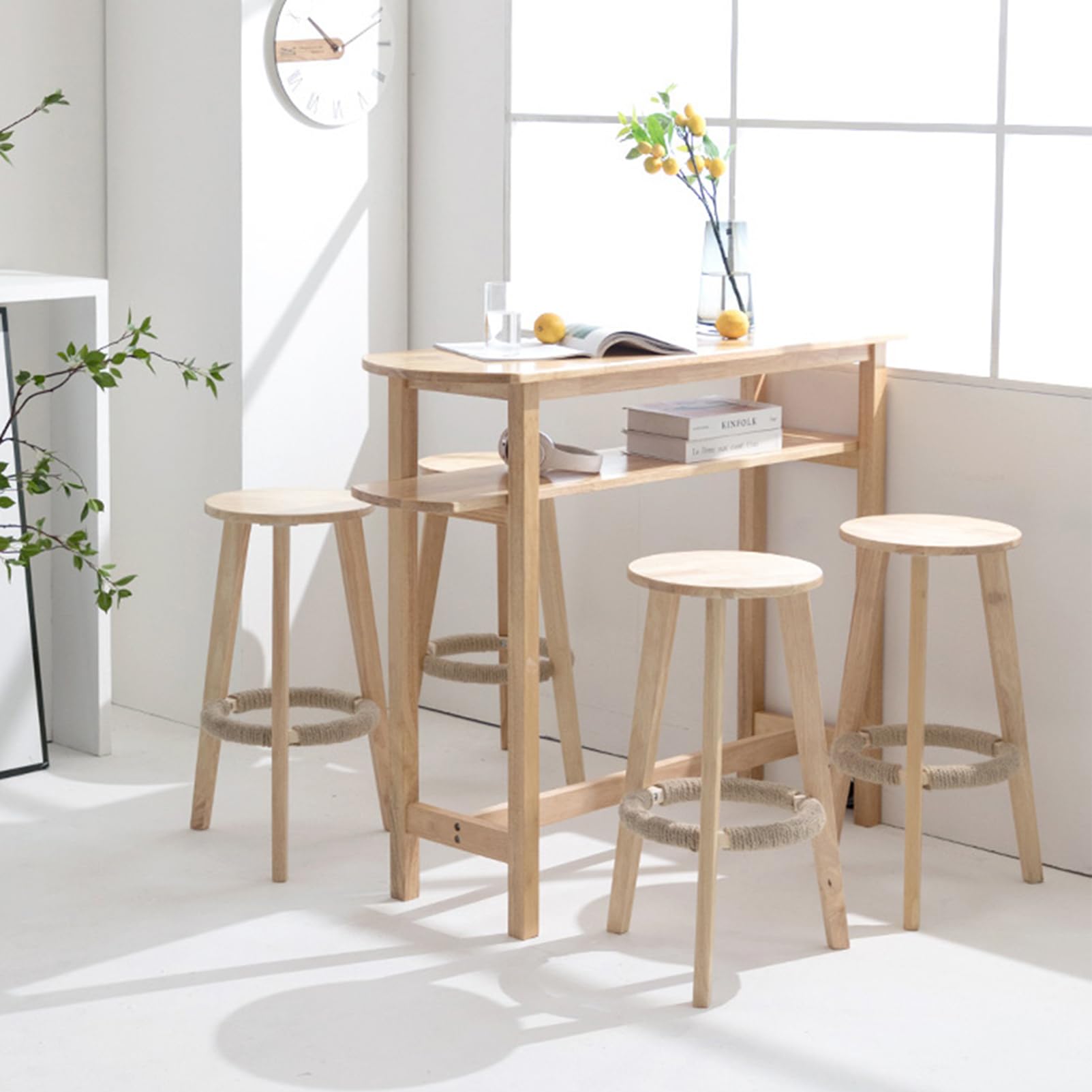 Taburete de Barra Redonda de Madera de Madera Moderna sillas de Comedor Retro Taburete Alto para Cocina, Comedor, Sala de Estar, balcón, Estudio, cafetería Wood,Sitting Height:58cm