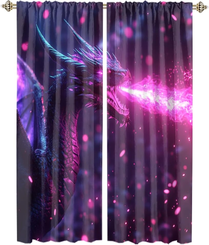 Purple Cool Dragon Curtains for Bedroom,Modern Abstract Fantasy Japanese Anime Dragon Thermal Insulated Room Darkening Rod Pocket Curtains 63" L x 21" W x 2 Panels Blackout