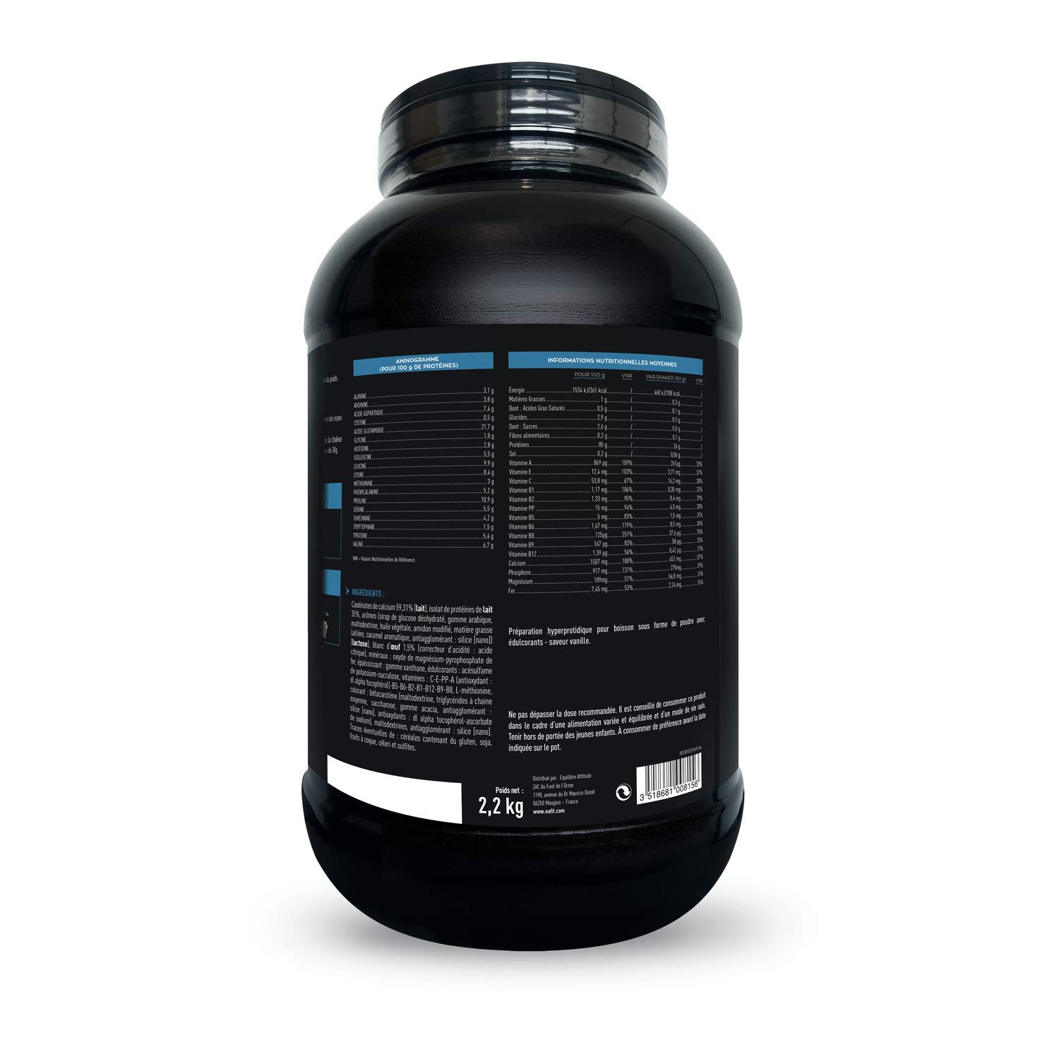 Milk Egg 95 Micellar 2,2kg, Vanille, Casein Protein, Muskelaufbauprotein, Erhaltung der Muskelmasse, Langsame Assimilation, Anti-Doping, 73 Portionen, Eafit
