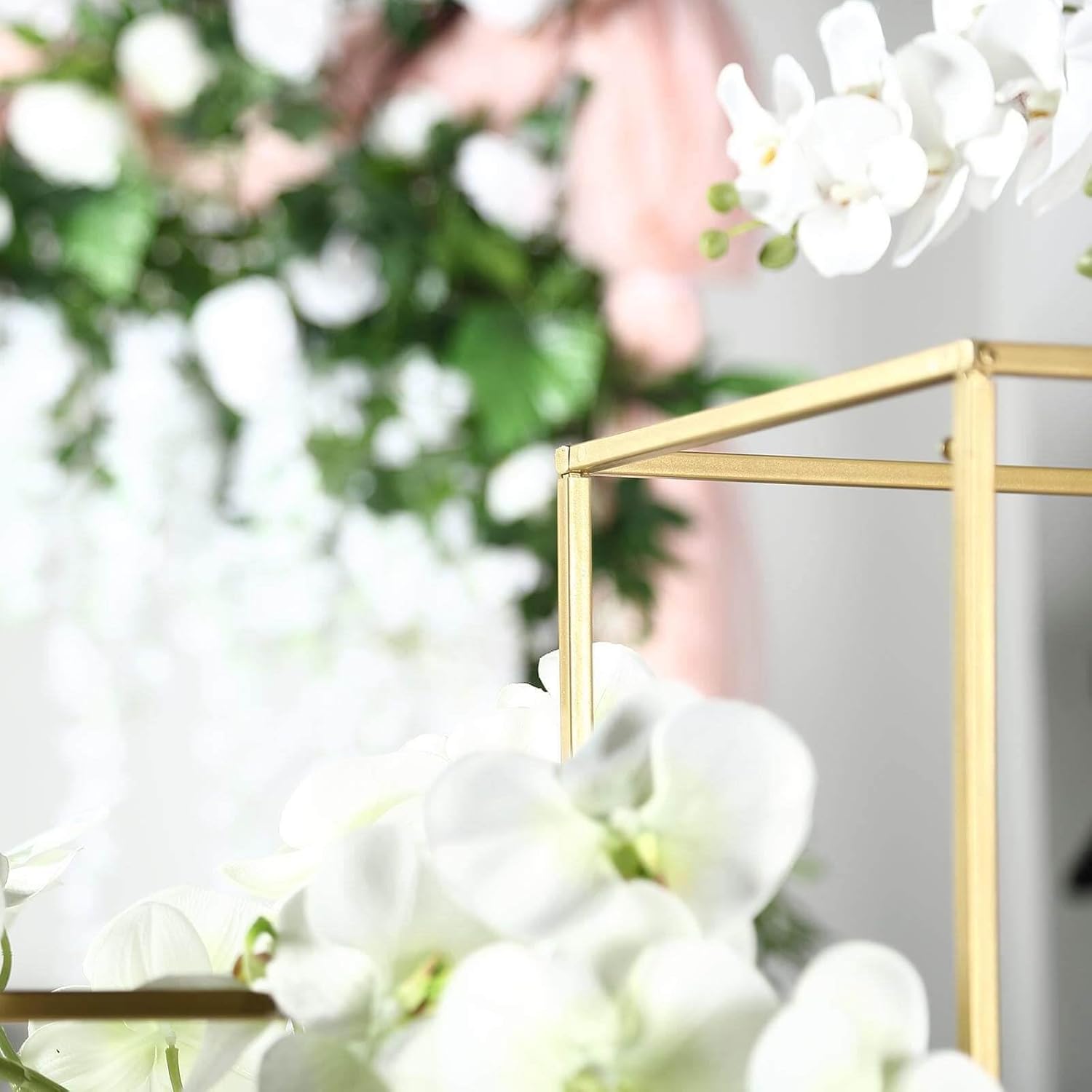 Tableclothsfactory 2 Pack 24" Matte Gold Wedding Flower Stand Metal Vase Column Stand Geometric Centerpiece Vase