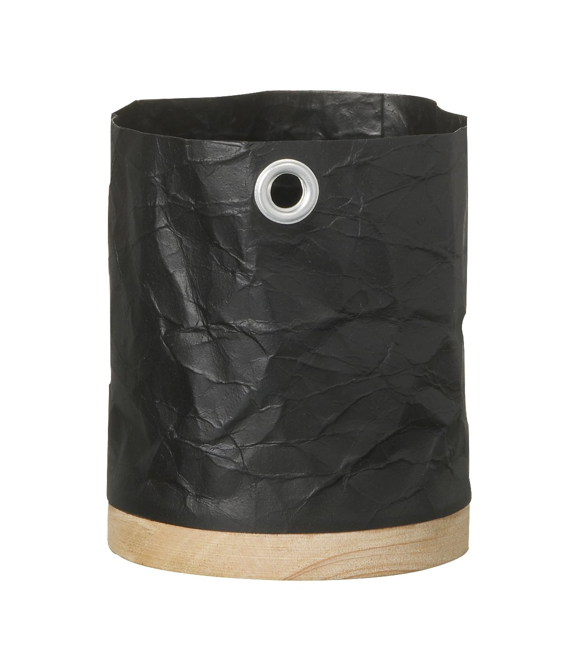 Recycled Paper and Wood Plant Pot (Black, Medium)