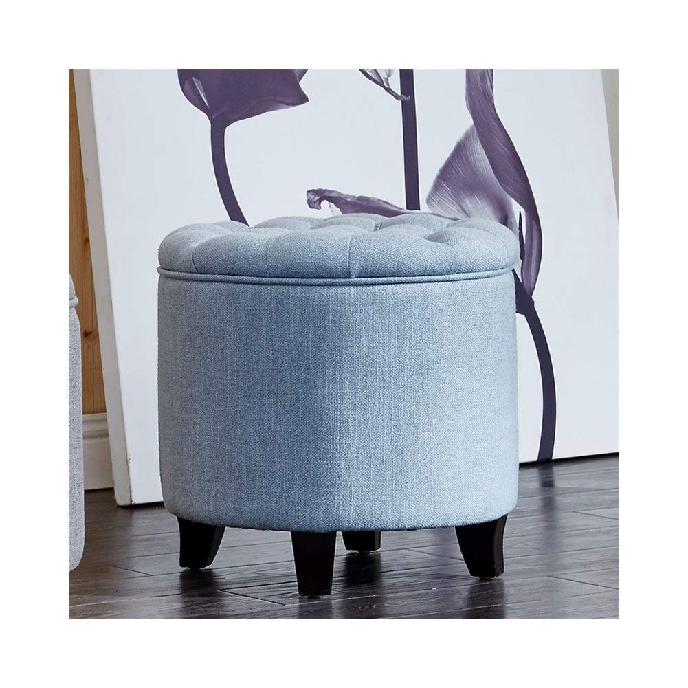 gzz Pouf contenitore Nordic Round con vano portaoggetti Pouf in tessuto di lino e cotone con poggiapiedi trapuntato con coperchio rimovibile,A02