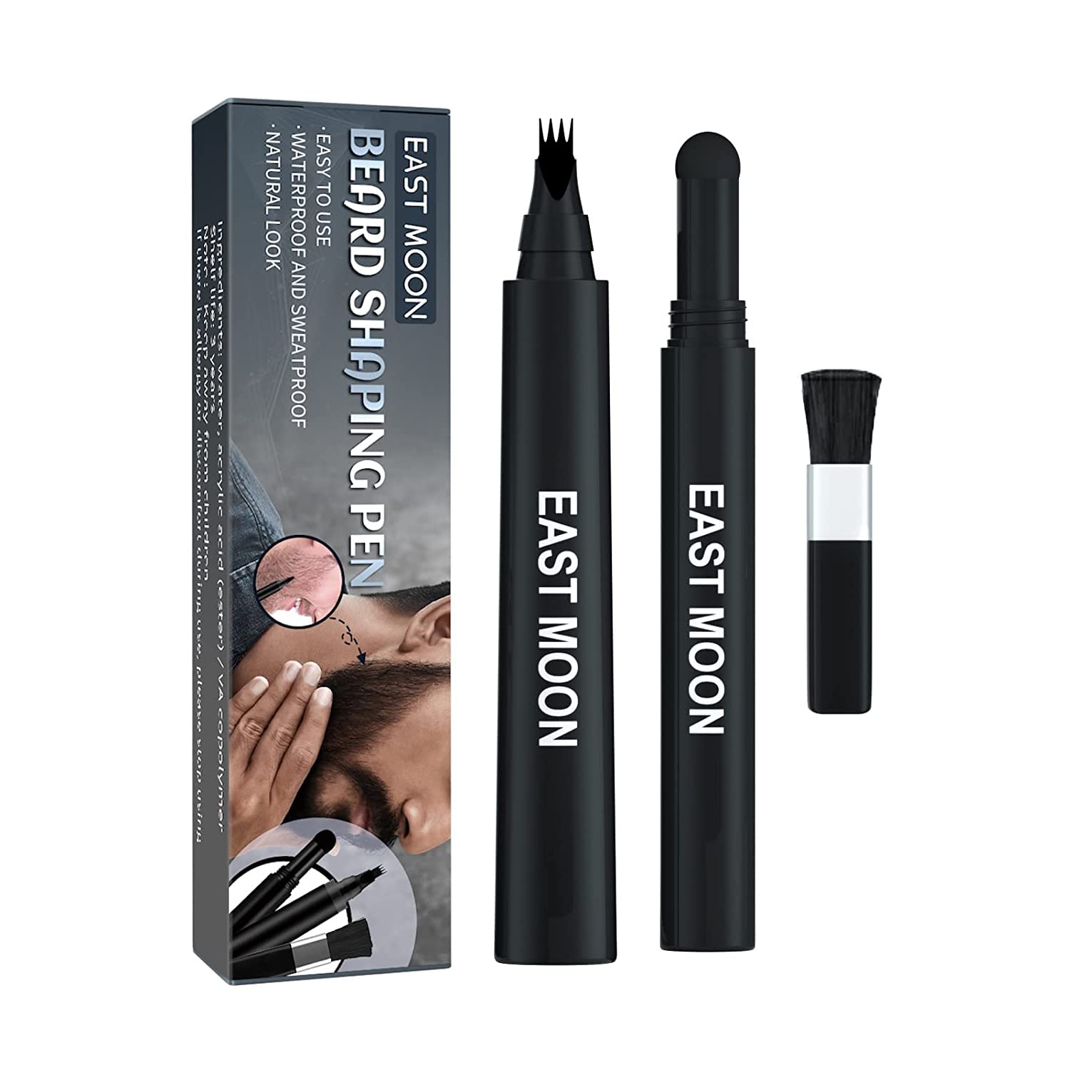 SYOSIBeard Pencil Filler, with 4 Tip Beard Filling Pen Beard Powder Brush and Barber Pencil for Man, Creates Natural Looking Beard and Eyebrows for Man