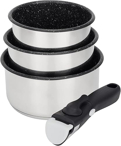 MARSKITOP Juego de ollas y sartenes antiadherentes, mango extraíble, juego de utensilios de cocina de acero inoxidable con mango desmontable,