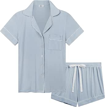 Cherrydew Women's Bamboo Viscose Button-Up Pajama Shorts Set