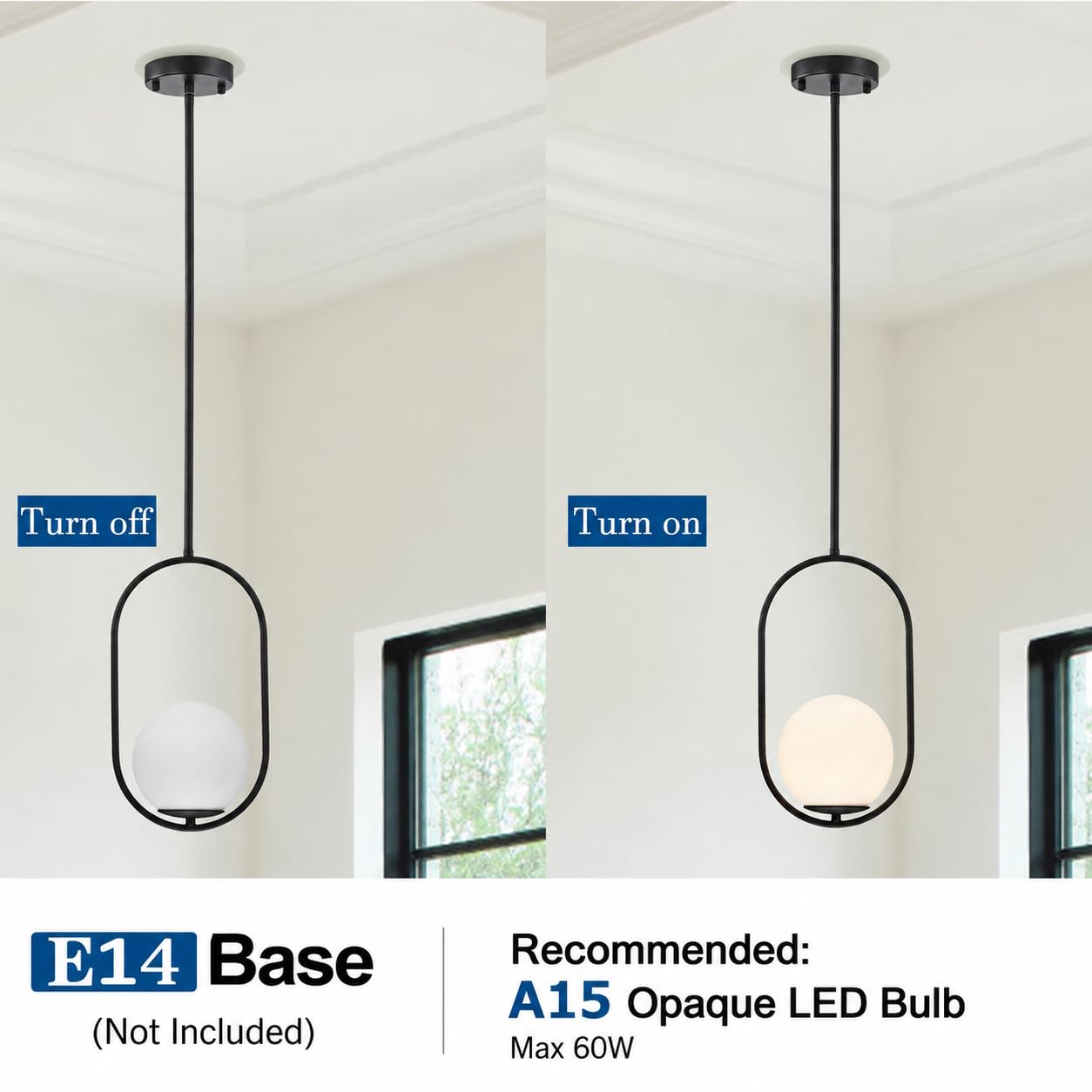Alighting Pendelleuchte Schwarz mit Milchglas Kugel Ø15 cm | Höhenverstellbare Hängelampe Modern, E14 Glas Pendellampe für Esstisch, Küche, Schlafzimmer, ohne Leuchtmittel