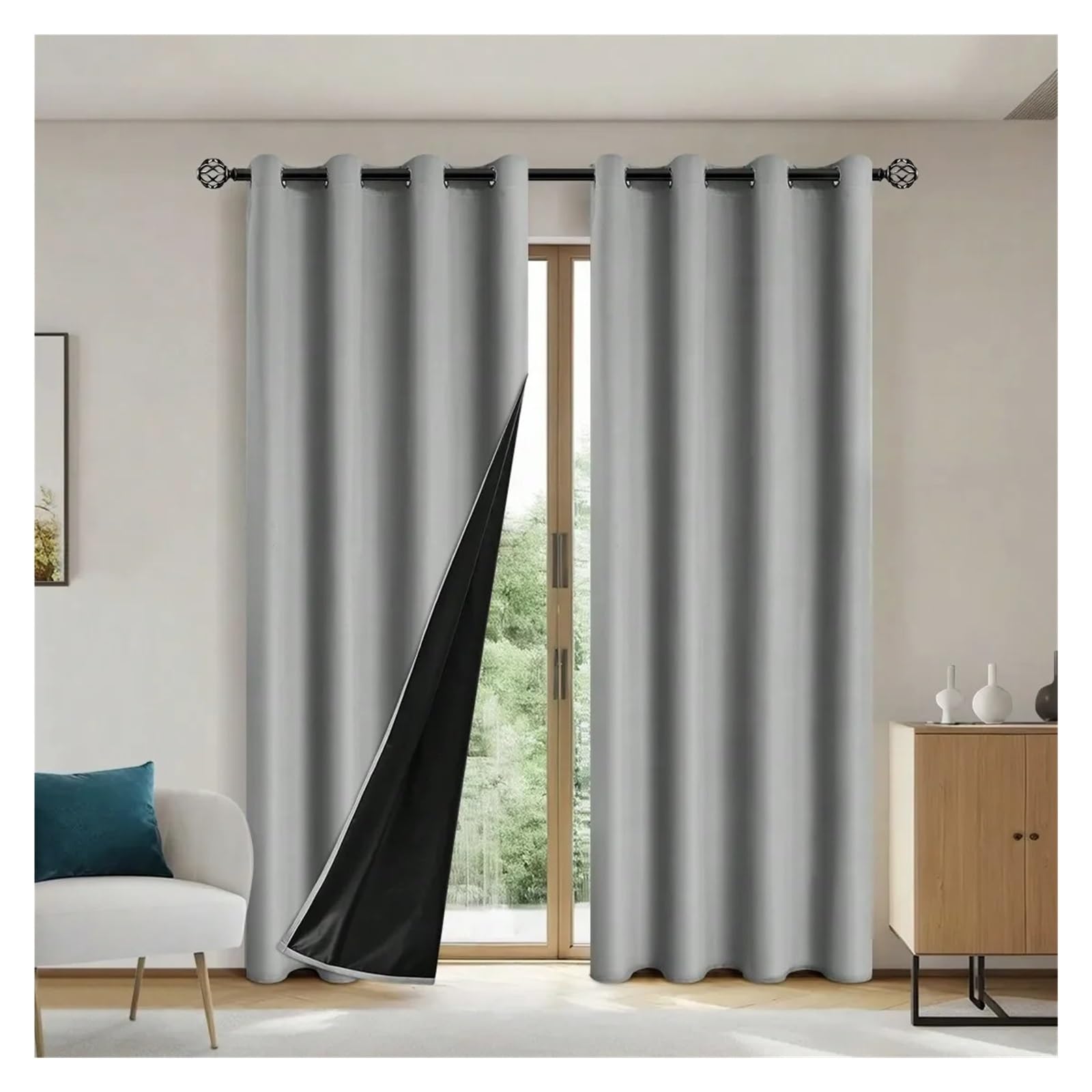 LGWW Home Room Blackout Curtains 1piece Solid Blackout Curtains with Grommets Drapes for Bedroom for Living Room(Gray,132X213CM)