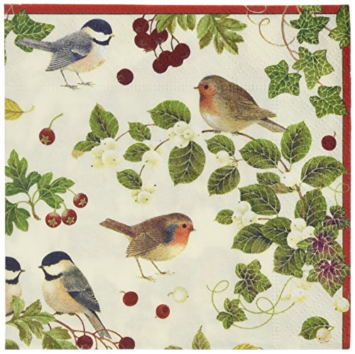 Entertaining with Caspari Winter Birds Cocktail Napkin Rings, Ivory, Pack of 20