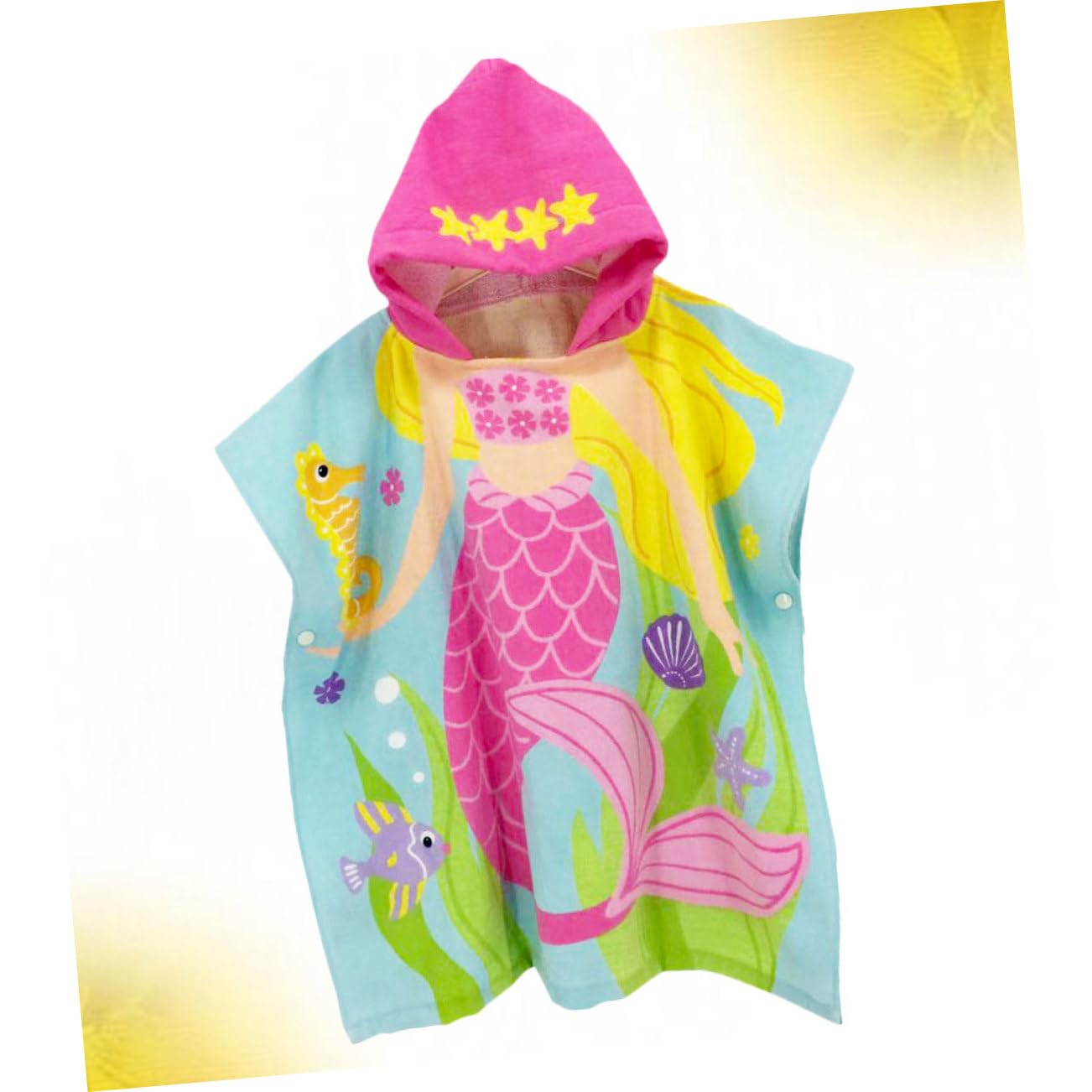 Asciugamano da Spiaggia Indossabile per Bambini Sirena 60cm in Cotone | Cappuccio, Stampa Cartone Animato, Leggero e Pratico per Cambio, 1 Pezzo
