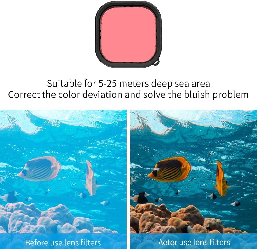 Custodia subacquea impermeabile 60 m trasparente con filtro rosso-viola-rosa Compatible with GoPro Hero (2018), GoPro Hero 7 Black, GoPro Hero 6/6 Black Hero 5/5 Black