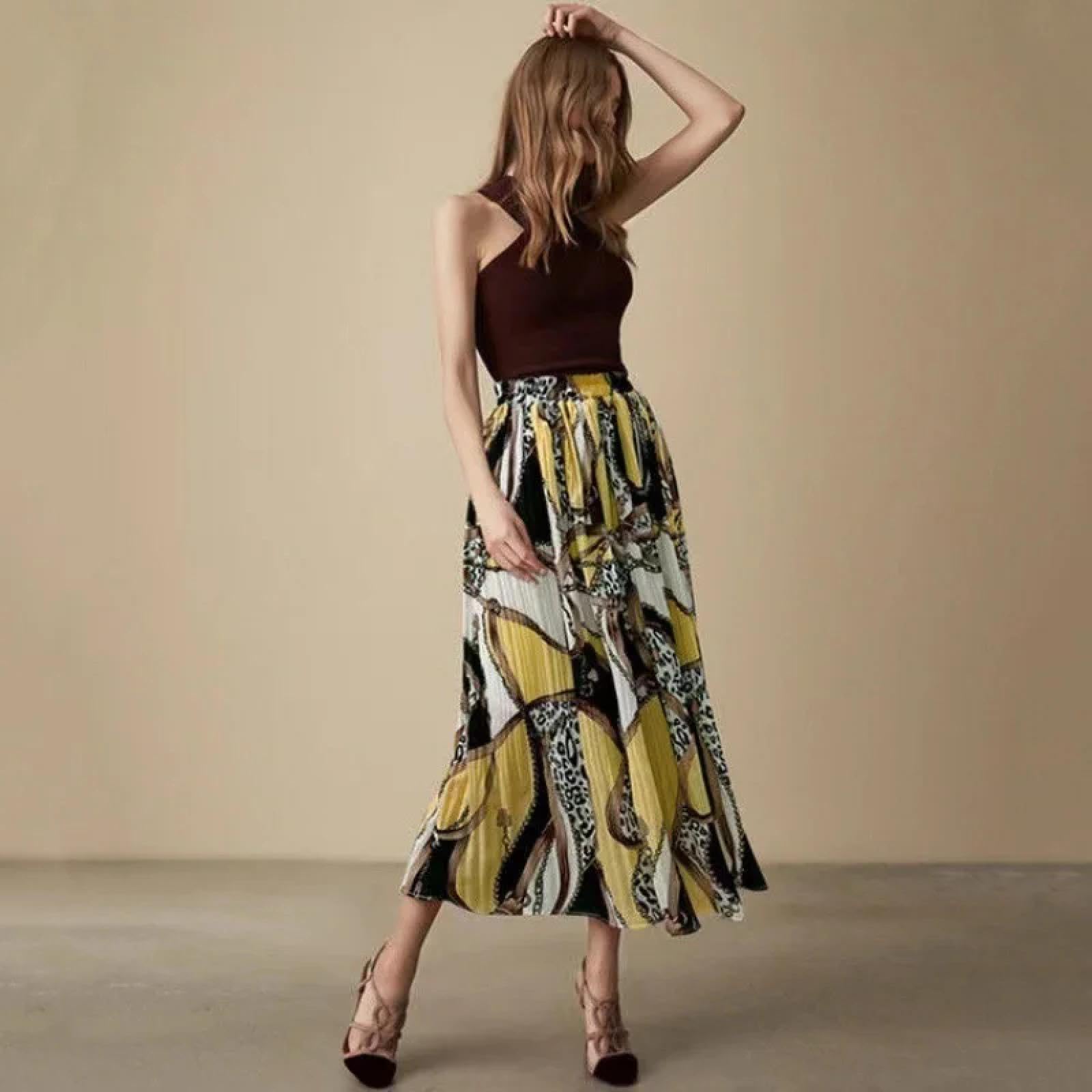 Faldas De Tubo Mujer Falda Plisada con Estampado De Mujer Faldas Casuales Holgadas Elegantes De Cintura Alta A La Moda