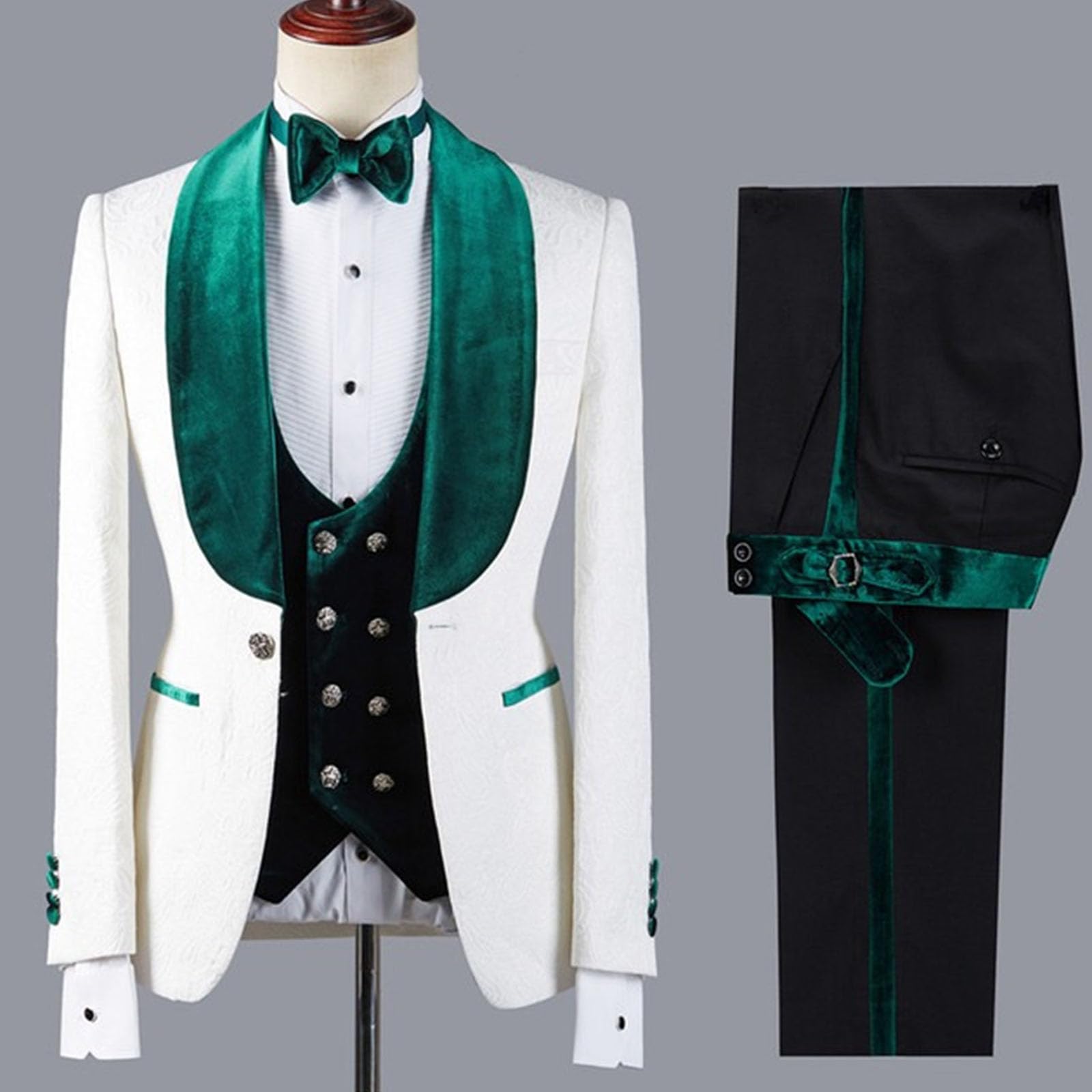 Traje de Hombre, Esmoquin de Jacquard Floral, Corte Entallado, 3 Piezas, Cuello Chal, Trajes Novio para Boda.