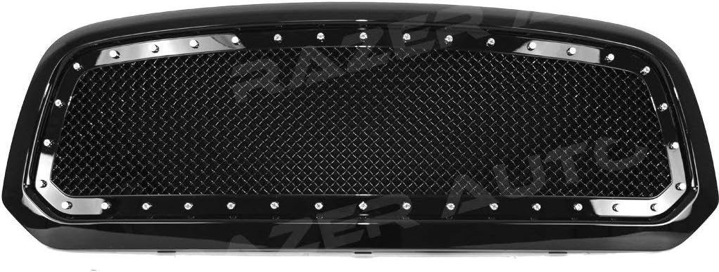 Gloss Black Mesh Grille w/Rivet Complete Factory Replacement Grille w/Shell (Black) for 2013-2018 Dodge RAM 1500
