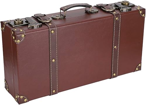 JEOZBM Maletas decorativas vintage, equipaje de mano retro marrón con tapas con bisagras, caja de almacenamiento de madera para decoración de fiesta