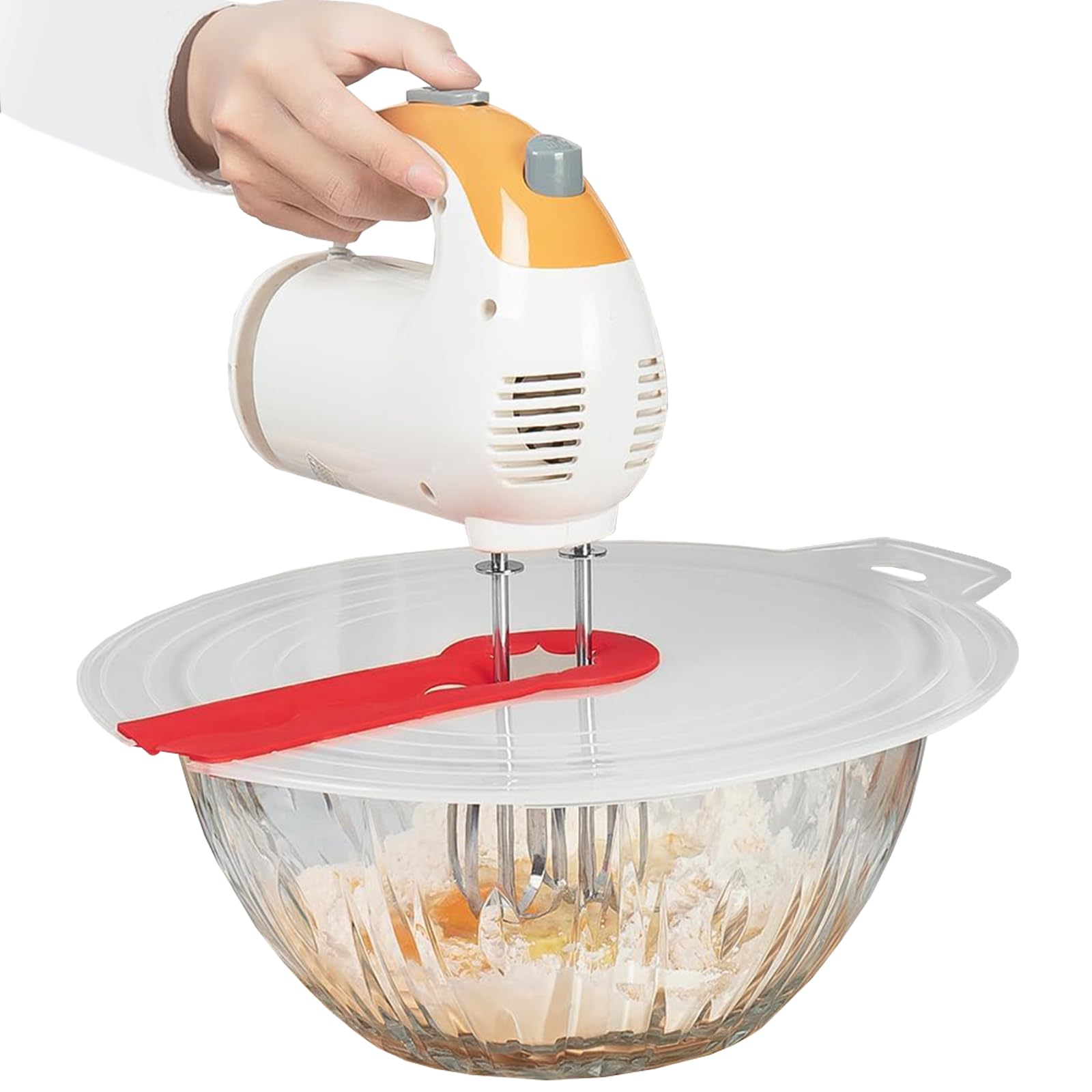 HOME-X Mixer Splatter Guard for Kitchen Hand Mixer, Splatter Screen for Large Mixing Bowls, 12-Inch Diameter, Clear/Red