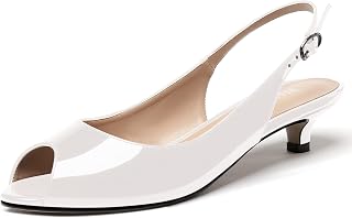 Women's Peep Toe Patent Leather Ankle Strap Slingback Kitten Heels Low Heel Pumps Evening Work Dress Shoes 1.5 Inch