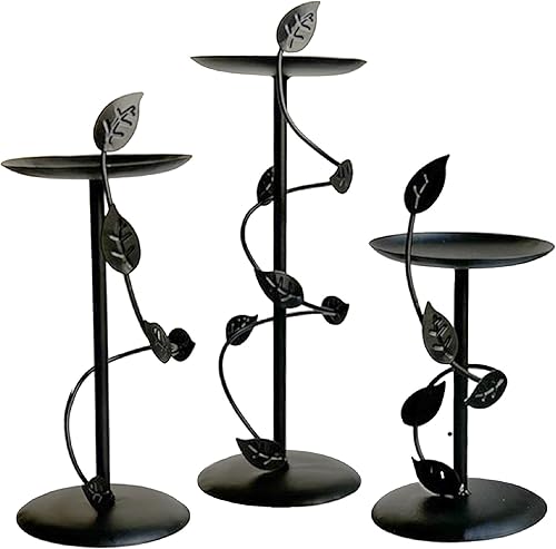 Miniatura 10 de Lilys Home Portavelas de pilar de Scrollwork contemporáneos acero soportes de velas de hierro negro juego de dos Velas no incluidas